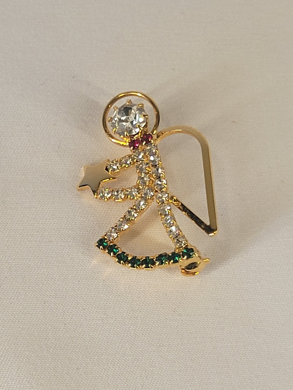​Vintage Gold Tone Rhinestone Angel Brooch Pin with Star &amp; Halo